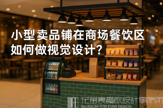 小型卖品铺在商场餐饮区如何做视觉设计？（商场餐饮小卖铺设计）